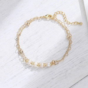 Double Layer Bracelet Stainless Steel 14K Gold Plated Heart Link Chain Freshwater Pearl Ins Style Elegant Jewelry For Women