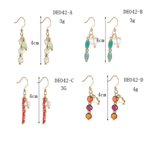 Handmade stainless steel drop earrings with natural stone and cat eye beads 4cm long