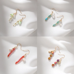 Stainless Steel Drop Hook Earrings Handmade Freshwater Pearl Cat's Eye Stone Heart Beads Retro Elegant Jewelry Women
