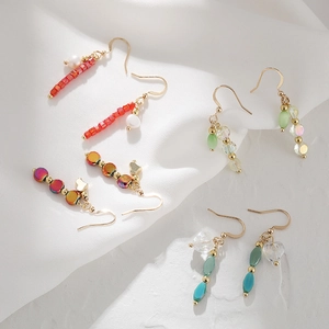 Handmade stainless steel drop earrings with natural cat eye stone and freshwater pearls