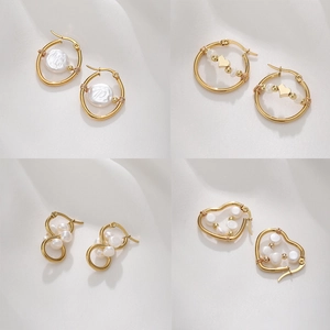 Stainless Steel Artificial Pearl Hoop Earrings French Retro Heart Round Infinity Shape Minimalist Jewelry For Women