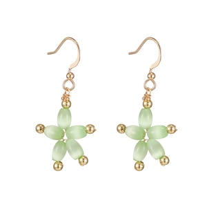 Pink cat eye stone flower drop earrings with gold finish for a fresh feminine style