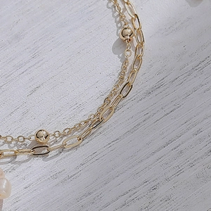 14K gold plated double-layer bracelet with paperclip chain and delicate bead details