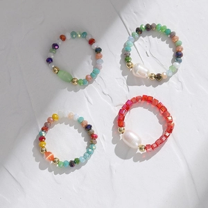 Bague Élastique Faite À La Main Künstliche Perles De Verre Colorées Künstliche Perle Baroque Pierre Œil De Chat Style INS Bijoux Pour Femmes