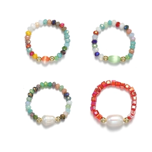 Lot de bagues en perles colorées avec pierres œil de chat et perles de fantaisie