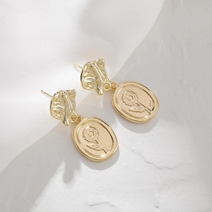 Vintage 14K gold plated sunflower embossed drop earrings with irregular texture