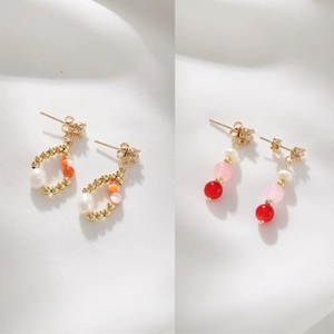 Elegant 925 silver needle earrings with freshwater pearls and cubic zirconia stones