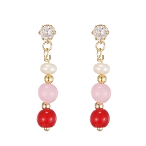 Elegant drop earrings with gold snowflake studs, zircons, and colorful tiered beads
