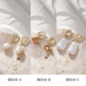 Three pairs of French vintage geometric gold earrings with baroque freshwater pearls
