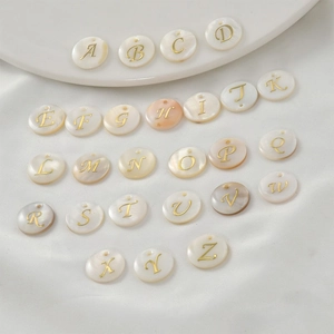 26 natural shell A-Z letter pendants in 14K gold finish for DIY jewelry making
