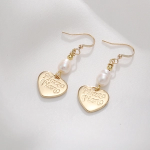 Orecchini A Goccia A Cuore Vintage Francese Rame Placcato Oro Con Perla D'acqua Dolce Bianca Gioielli Eleganti Per Donne