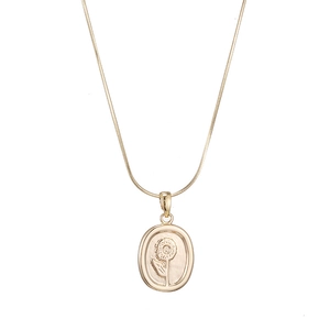 Vintage 14K vergoldete Schlangenkette aus Edelstahl mit ovalem Sonnenblumen-Anhänger