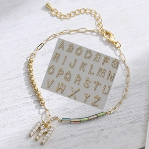 Women Initial Letter Pendant Bracelet Copper Gold Plated With Zircon And Colorful Tube Beads Paperclip Chain Jewelry Gift
