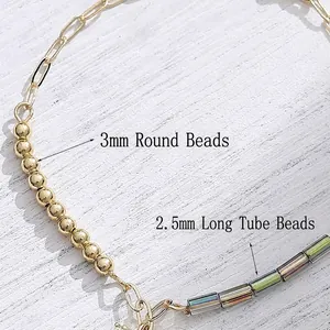 Rainbow bead bracelet with 3mm gold beads and 2.5mm colorful tubes with lobster clasp
