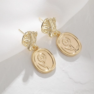 Vintage Französische Sonnenblumen Relief Ohrhänger Kupfer Metall Geprägte Blumen Ohrringe Für Frauen