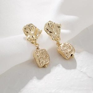 Geometric Irregular Drop Earrings 14K Gold Plated Copper Hammered Texture Lava Style Western Fashion Jewelry For Women