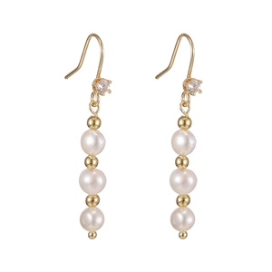 Elegant gold-plated drop earrings featuring vertical white pearls and zircon accents