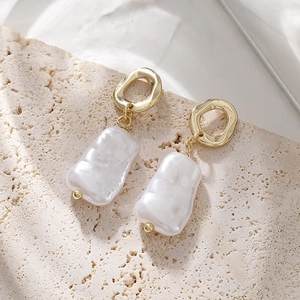 Boucles D'oreilles Pendantes Künstliche Perle Baroque Doré Cuivre Irrégulier 925 Argent Fin Tige Élégant Rétro Bijoux Femme