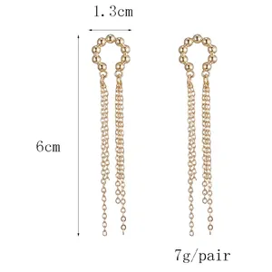 14K gold plated tassel chain earrings with S925 silver needle for elegant women