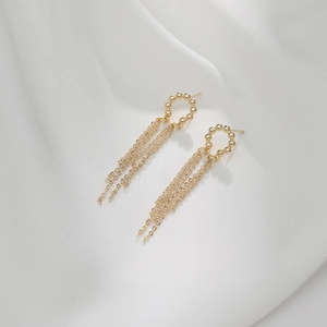 Elegant 14K gold plated tassel chain drop earrings with S925 silver needles for women