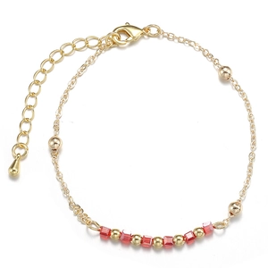Bracelet En Acier Inoxydable Avec Perles En Verre Carrées Colorées Chaîne Plaquée Or Réglable Bijoux De Plage Pour Femmes