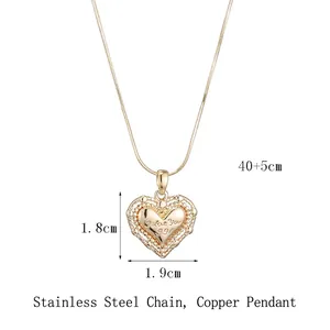 14K gold plated stainless steel heart pendant necklace with Love You engraving