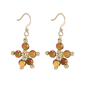 Iridescent flower-shaped drop earrings with golden hooks for a vibrant vacation look