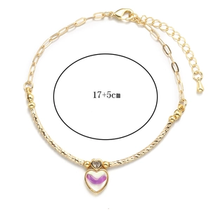 Bracelet cœur en œil de chat plaqué or 14k avec chaîne O plate et pendentif en zircon