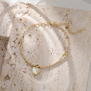 Bracelet Pour Femmes En Cuivre Avec Pendentif Cœur Pierre Œil De Chat Et Zircon Couleur Or 14K Chaîne Torsadée Bijoux