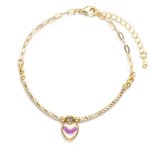 Bracelet doré minimaliste avec pendentif cœur en pierre œil de chat et chaîne ajustable