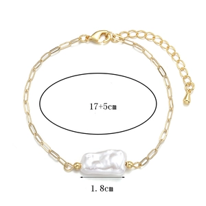 Elegant 14K gold plated baroque pearl bracelet for women with 17+5cm adjustable chain