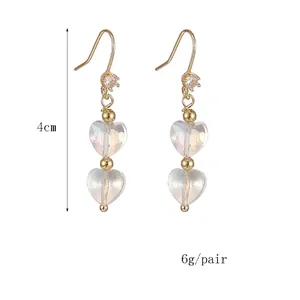 Boucles d'oreilles cœur vintage avec perles irisées et zircon, 4cm de long, 6g la paire