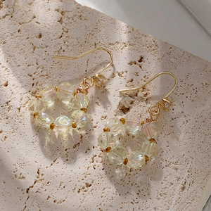 Copper Hoop Drop Earrings With Clear Faceted Crystal Beads And Zircon Gold Plated Light Luxury Geometric Jewelry For Women