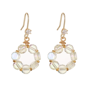 Elegant gold drop earrings with iridescent faceted beads and sparkling zircon accents