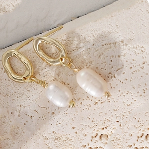 French style baroque pearl drop earrings with minimalist irregular gold studs for women