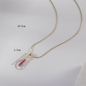 Gold stainless steel necklace with teardrop pendant and colorful beads, 45cm length