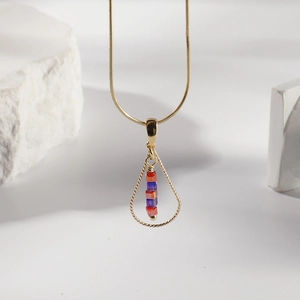 Stainless Steel Snake Chain Necklace Copper Teardrop Pendant Colorful Glass Beads Women Clavicle Jewelry Minimalist