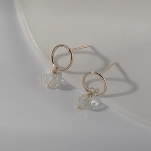 Elegant 14K gold-plated hoop earrings featuring clear faceted crystal pendant charms