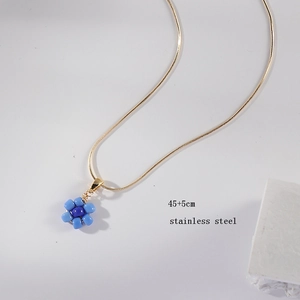 Collier en acier inoxydable à chaîne serpent dorée et pendentif fleur bleue, 45+5cm