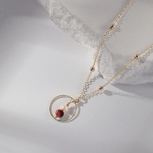 Minimalist Pendant Necklace Stainless Steel 14K Gold Plated Freshwater Pearl Geometric Circle Satellite Chain Women