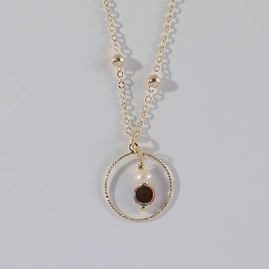14K gold plated stainless steel necklace featuring a pearl pendant and twisted rope ring