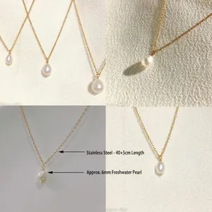 Double-layer 14K gold plated stainless steel necklace with 6mm freshwater pearls