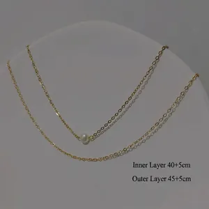 Double-layered 14K gold plated necklace with freshwater pearl showing chain lengths
