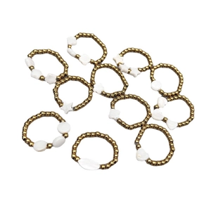 18K gold plated stainless steel beaded rings with assorted natural freshwater shell charms