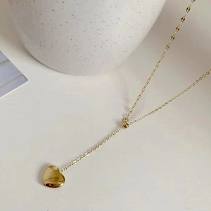 Adjustable Pendant Necklace 18K Gold Plated Stainless Steel Pull-out Y-Shape Heart Or Round Bead Tassel For Women Jewelry