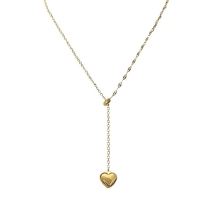 Detail of adjustable 18K gold plated Y-necklace with heart pendant and sliding ball clasp