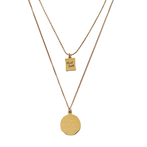 Double-layered 18K gold plated titanium steel necklace with Good Luck and Paris pendants
