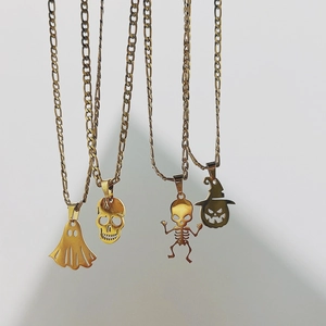 Halloween ghost skull and pumpkin pendants on gold stainless steel necklaces