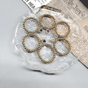 Heart Pendant Beaded Ring Stainless Steel Zircon Elastic Stretch Band Gold Plated Fashion Jewelry For Women