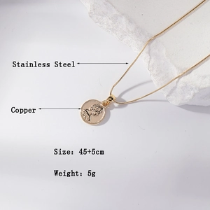 French style 18K gold plated snake chain necklace with vintage coin pendant for women